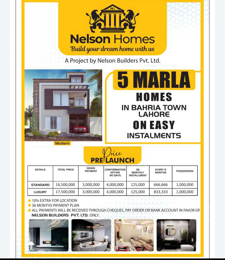 5 Marla House for Sale on Installments in Bahria Town Lahore Nelson Homes