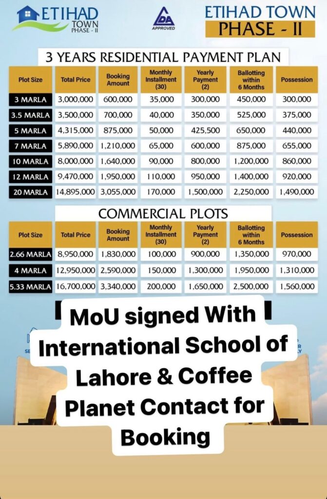 Etihad Town Phase 2 Payment Plan