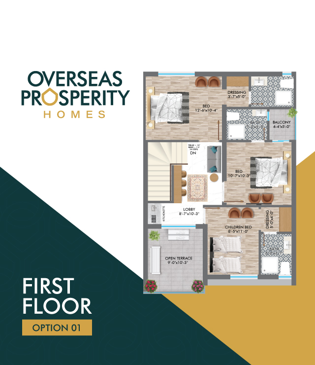 5 Marla Homes Layout Plan - First Floor Option 1