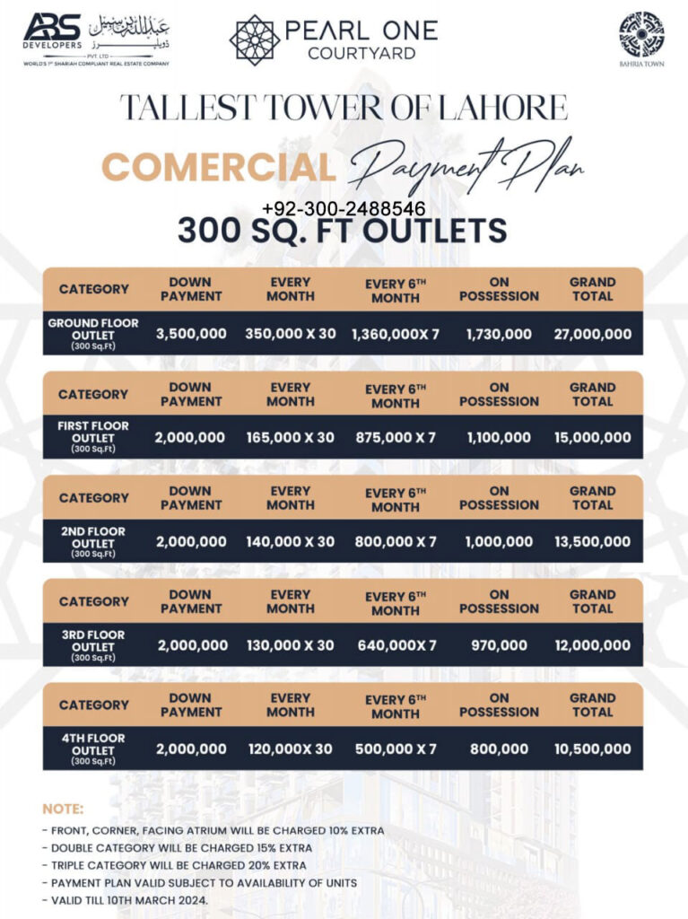 Pearl One Courtyard Commercial Payment Plan 300 sq.