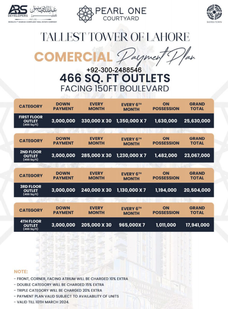 Pearl One Courtyard Commercial Payment Plan 466 sq.